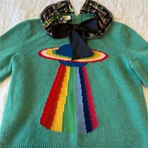 Gucci Wool Sweater with Rainbow Graphic & Sequin Collar – Made in Italy (S/M)